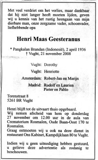 Overlijdensbericht Henri MG (2008)